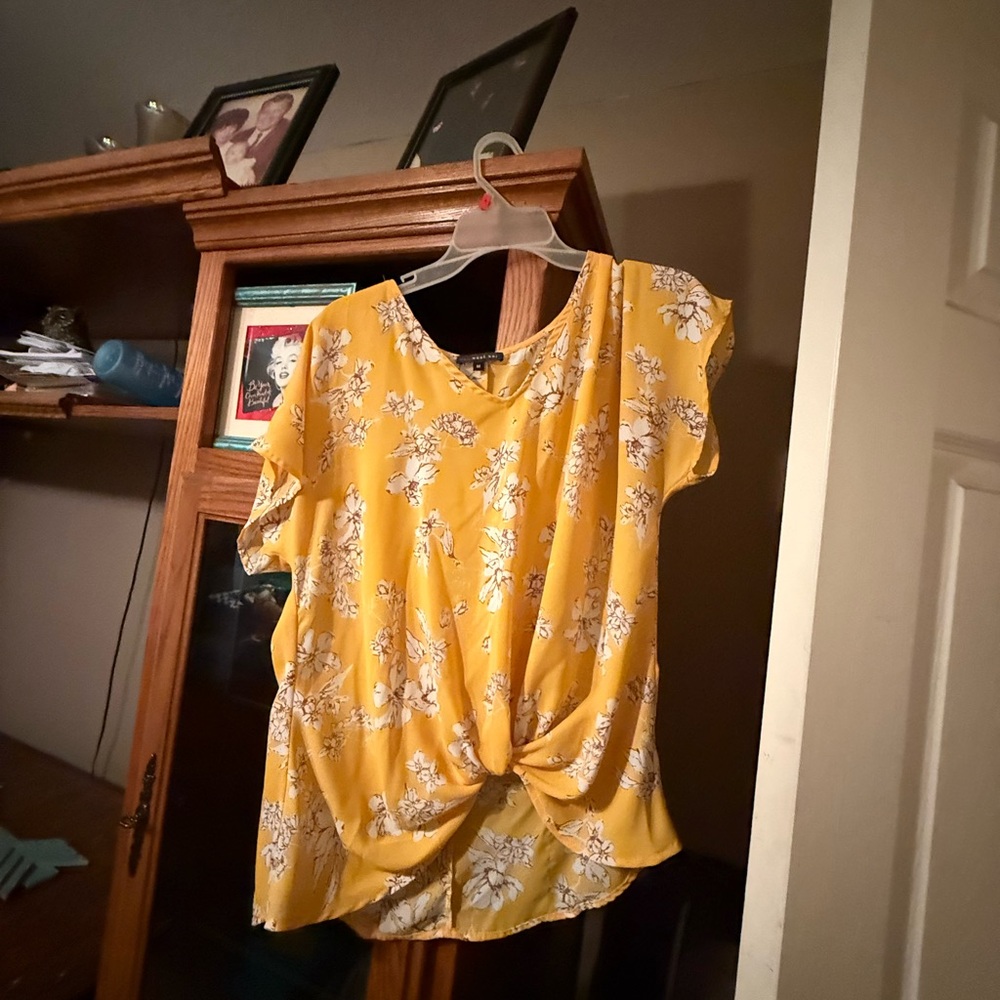 West Kei Yellow Flutter Sleeve Blouse with Tie Front